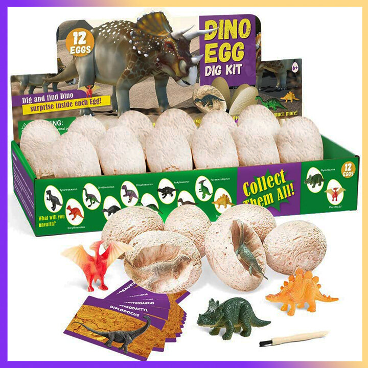 Dig a Dozen Dino Eggs Kit 12 Pack , Age 5+ Kids | Science Dinosaur Favors STEM Toys for Birthday Christmas Gift | Archaeology Paleontology Educational Game, Easter Theme Surprise Party for Boys Girls