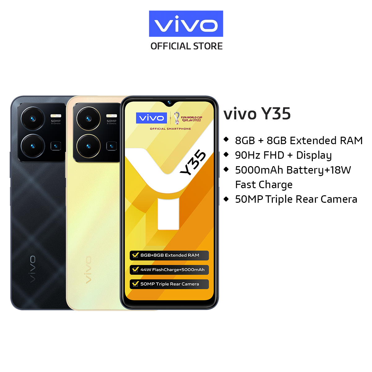 vivo Y35 [8GB+8GB/128GB] / 5000 mAH + 18W Fast Charge / 44W FlashCharge / 50MP Main Camera